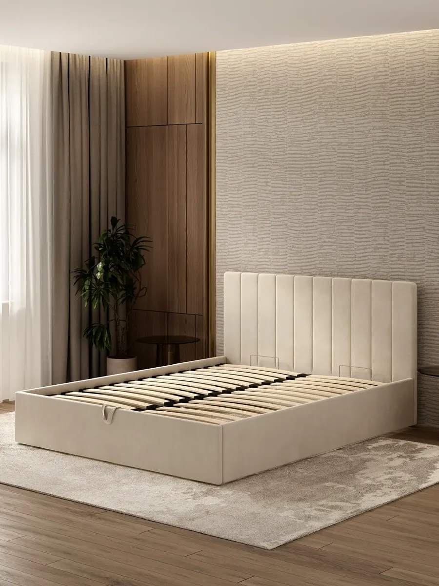 Willow 160×200: секционное изголовье и открытое реечное основание без постели