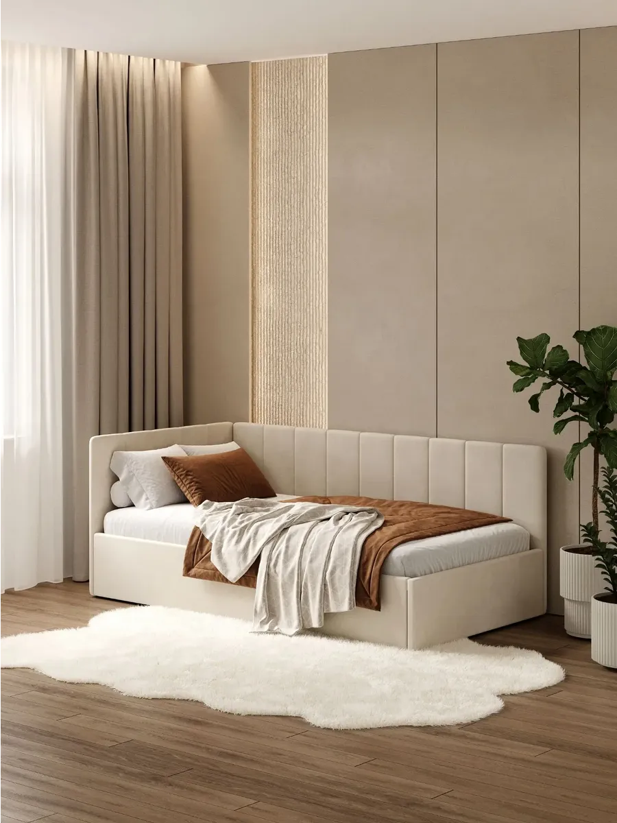 Nest 90×200, бежевая, без матраса — исходный ракурс длинной боковой спинки