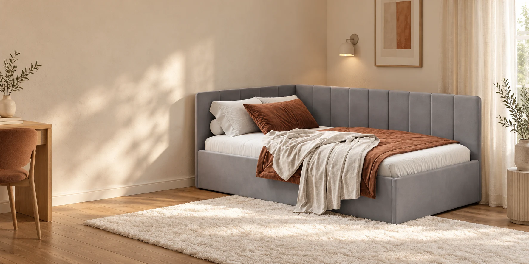 Серая Nest 90×200 см в небольшой взрослой спальне