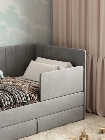 Детская кровать Huggy 90×180, серая, с матрасом — фото 28