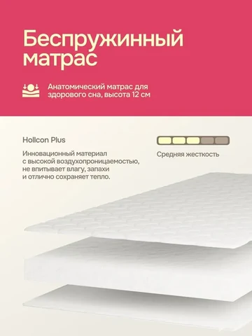 Односпальная кровать Luna 90×200, бежевая, с матрасом — фото 3